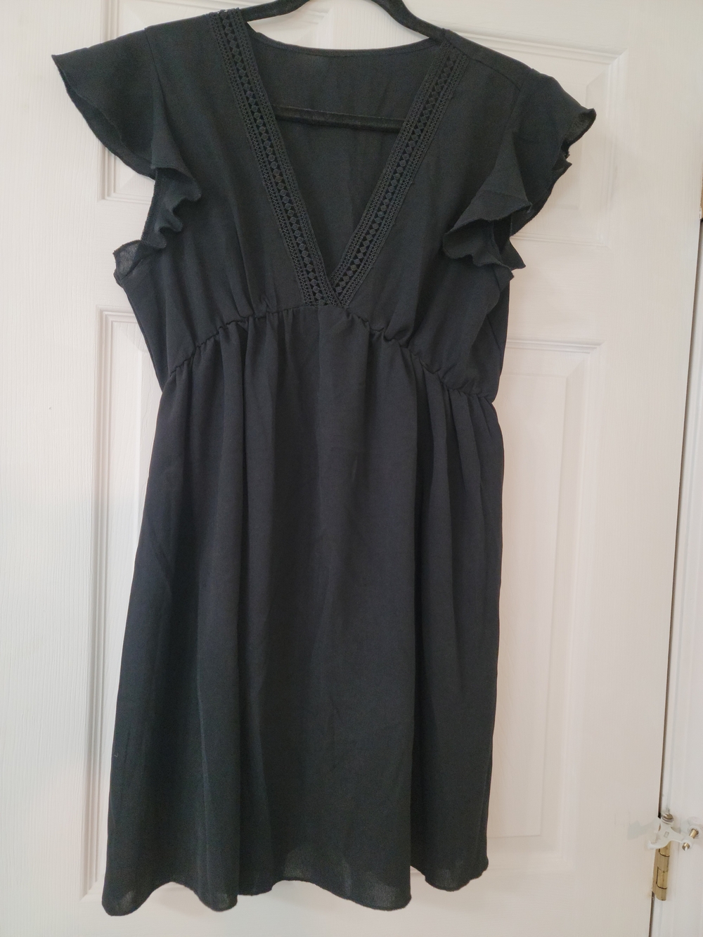 Black V-Neck Flutter Sleeve Mini Dress